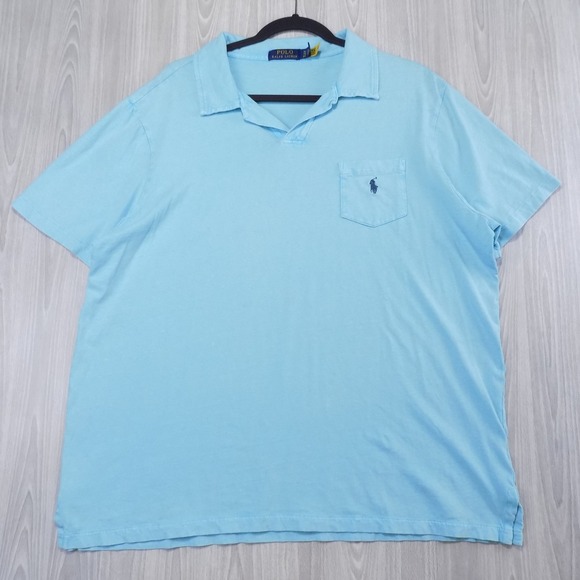 Polo Ralph Lauren Other - Polo Ralph Lauren Mens XL Light Blue Cotton Linen Short Sleeve Pocket Polo Shirt